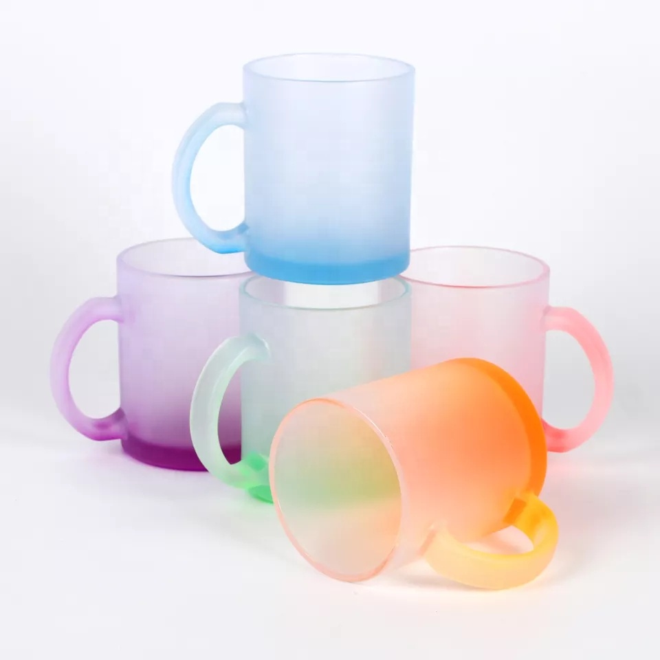 Heat transfer gradient color high appearance level colored frosted glass mug, ins transparent creative glass cup Item Picture