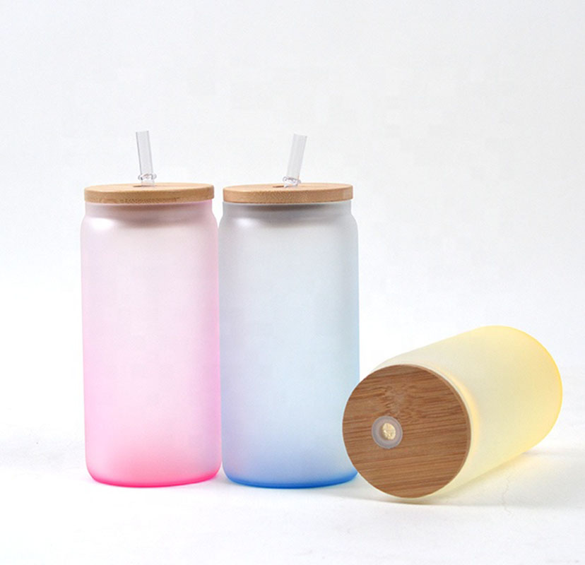 Factory wholesale of ins style bamboo lid frosted glass cups with transparent high appearance level straw cups