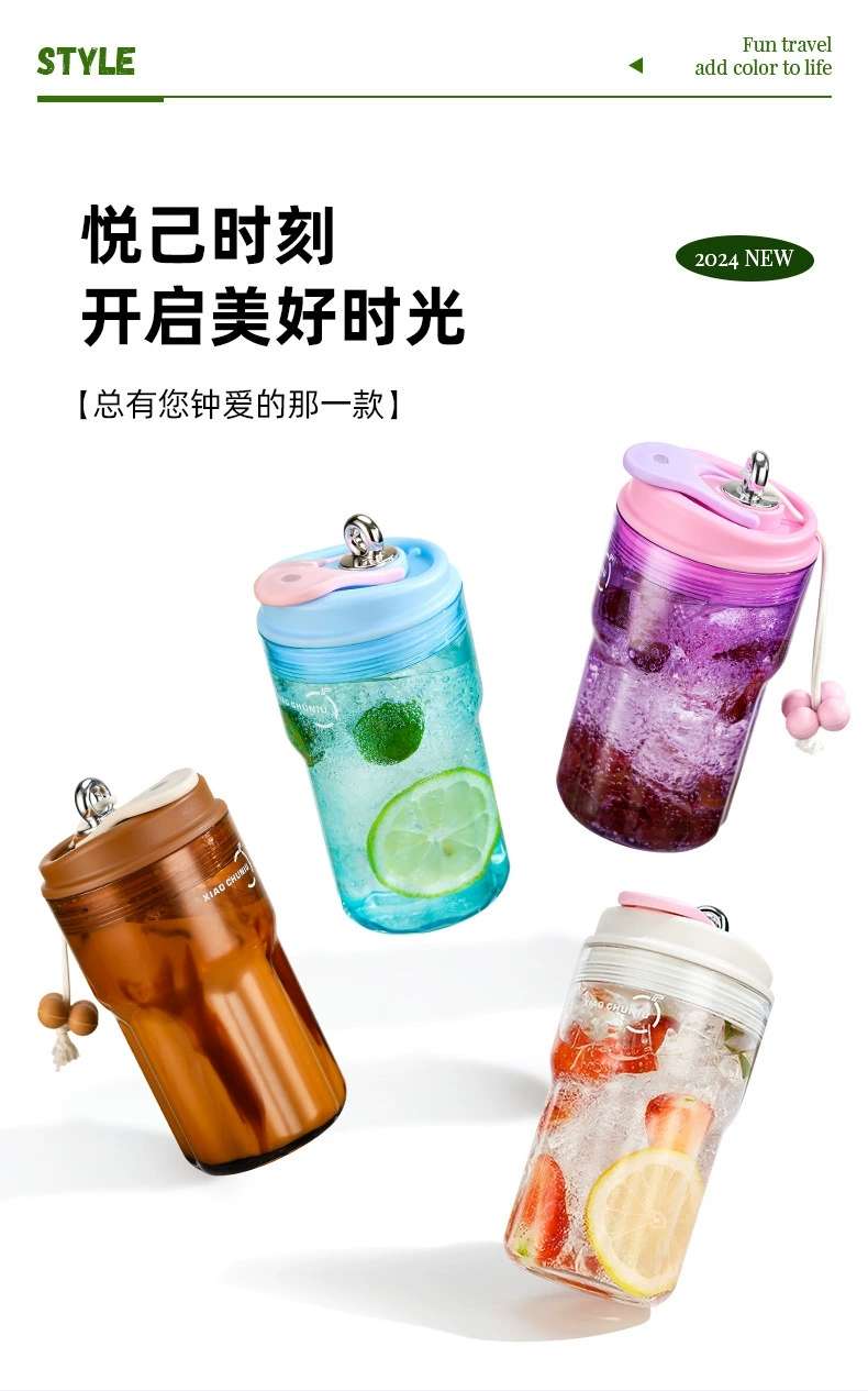 H185- Double-sipper Coffee cup, plastic cup, baby grade pc material water cup, shockproof and heat-resistant portable coffee cup detail image 5