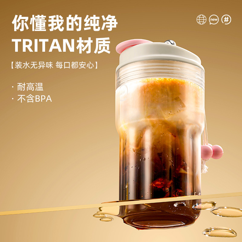 H185- Double-sipper Coffee cup, plastic cup, baby grade pc material water cup, shockproof and heat-resistant portable coffee cup details Picture