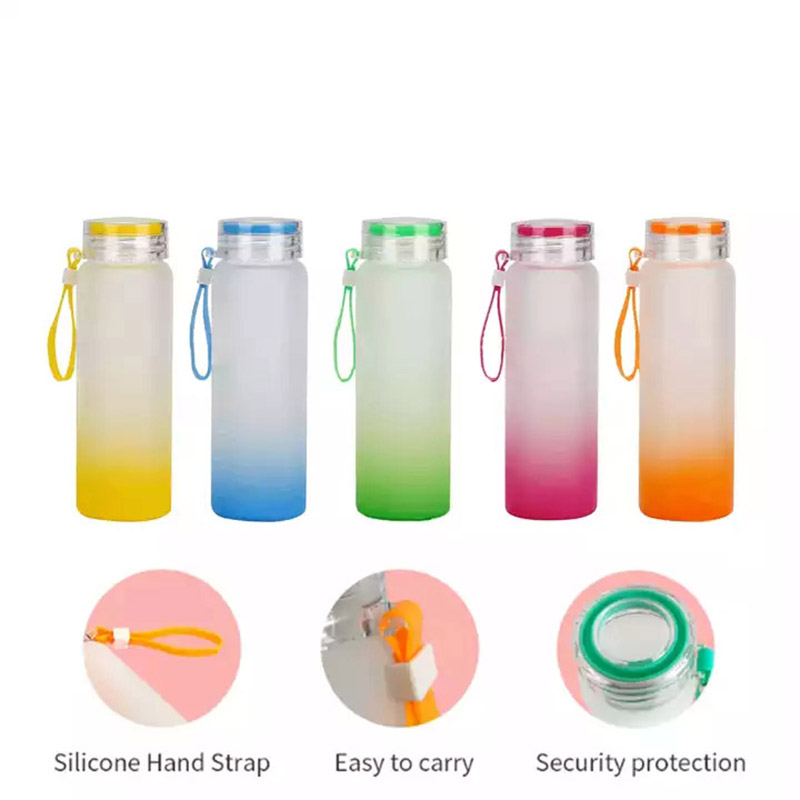 Creative frosted glass cup with lid, gradient color seven-color cup, logo printable, popular transparent creative cup details Picture