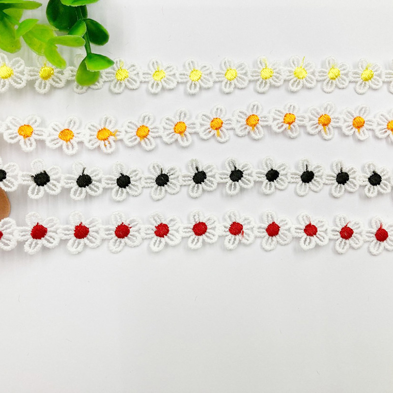 Codigo de barras pequeño encaje soluble en agua floral mecha multicolor floral accesorios para el pelo accesorios para el sombrero escote puños textiles para el hogar accesorios hechos a mano Specification image