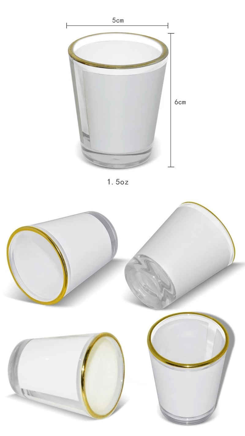 Wholesale of heat transfer printing cups, gold-rimmed glass wine glasses, white spirit and spirits cups, glass cups, creative one-sipped cups, processing of logos details Picture