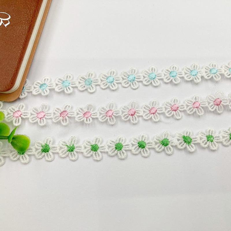 Codigo de barras pequeño encaje soluble en agua floral mecha multicolor floral accesorios para el pelo accesorios para el sombrero escote puños textiles para el hogar accesorios hechos a mano details Picture
