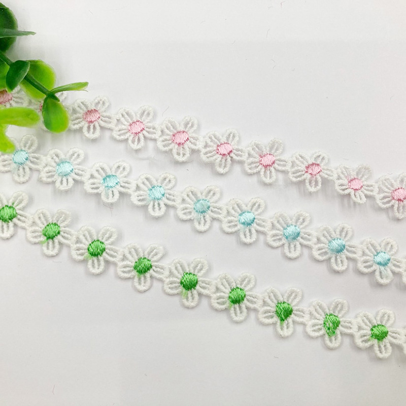 Codigo de barras pequeño encaje soluble en agua floral mecha multicolor floral accesorios para el pelo accesorios para el sombrero escote puños textiles para el hogar accesorios hechos a mano Item Picture