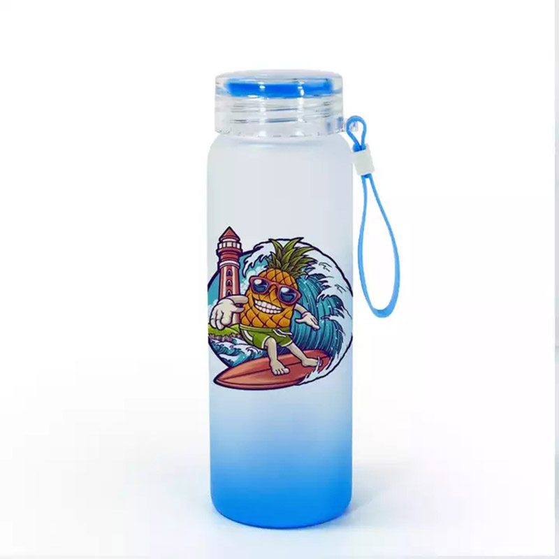 Creative frosted glass cup with lid, gradient color seven-color cup, logo printable, popular transparent creative cup Application Scenario