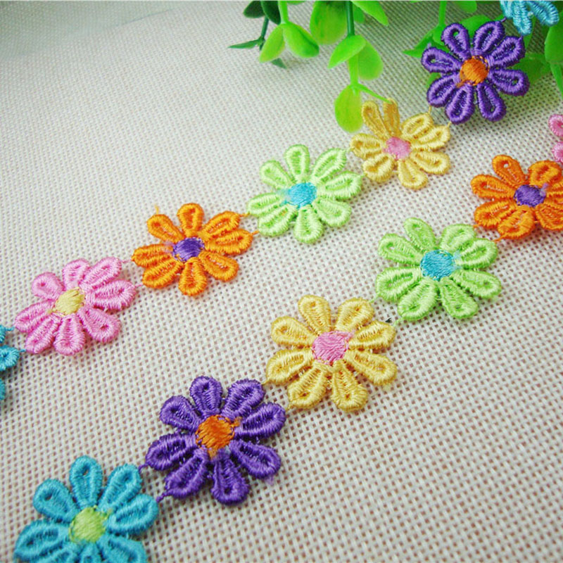 2.5 cm water-soluble embroidered polyester colored flower barcodes home textile accessories, home textile cuffs and collars details Picture