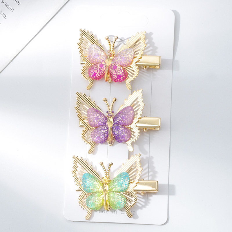 New Korean version children's hairpins, colorful butterfly hairpins, cute girl side clips, dreamy headwear details Picture