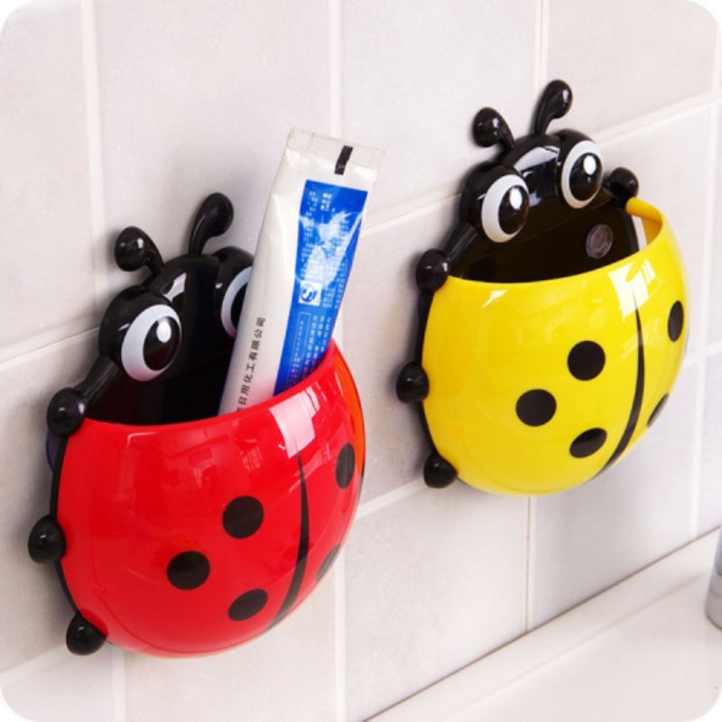 Cute ladybug toothbrush holder, powerful suction cup toothbrush, toothpaste storage rack, bathroom wall-suction toothbrushes Item Picture