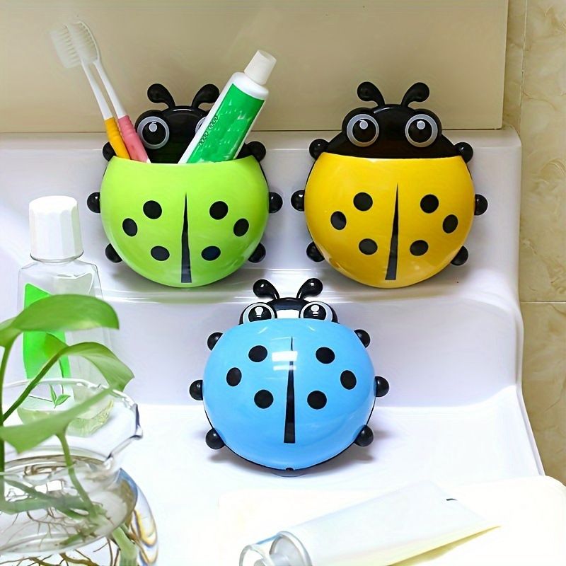 Cute ladybug toothbrush holder, powerful suction cup toothbrush, toothpaste storage rack, bathroom wall-suction toothbrushes Application Scenario