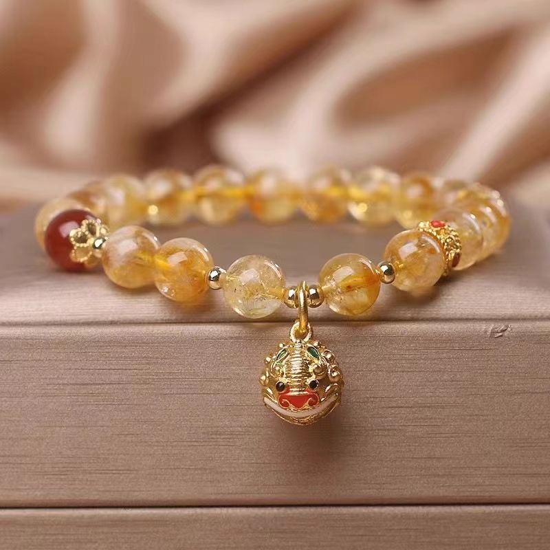 "Instant Wealth Gold Hairpin Fortune Lion Dance Bracelet, Fortune Yellow Crystal Bracelet, New Chinese Style 2024 recommendation, small niche bracelet manufacturer wholesale. Specification image
