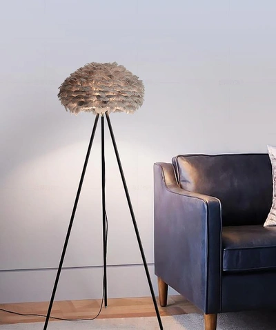 Ins Modern Wind Feather Floor Lamp Interior Decoration Table Lamp Three Stand Iron Art Lamp Cream Wind Bend Pole Marble Coffee Table Floor Lamp