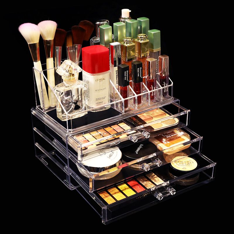 亚克力收纳盒抽屉 ins分格化妆品梳妆台防尘首饰透明亚克力化妆盒