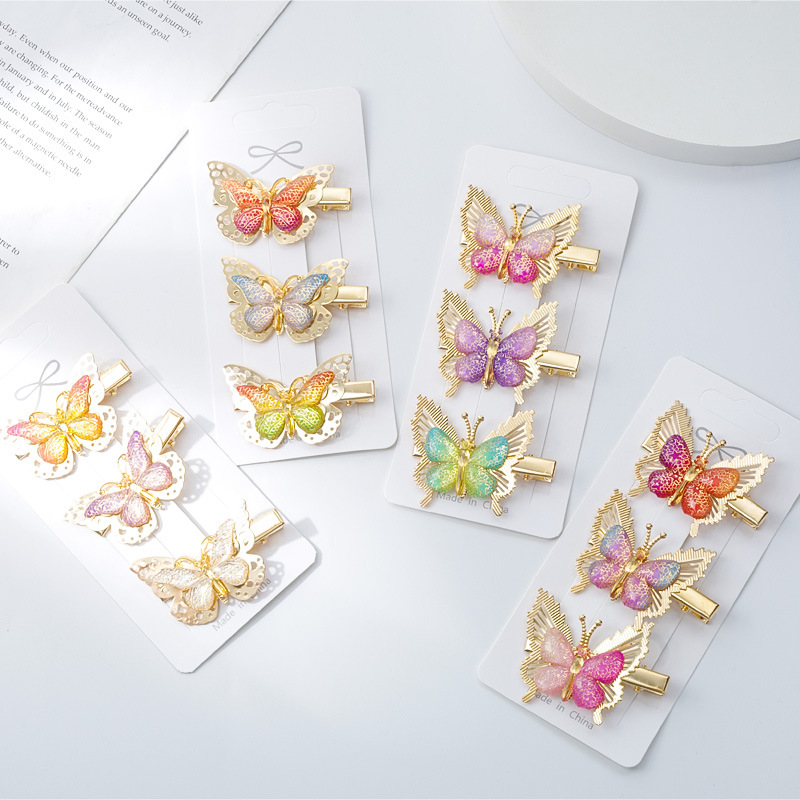 New Korean version children's hairpins, colorful butterfly hairpins, cute girl side clips, dreamy headwear Item Picture