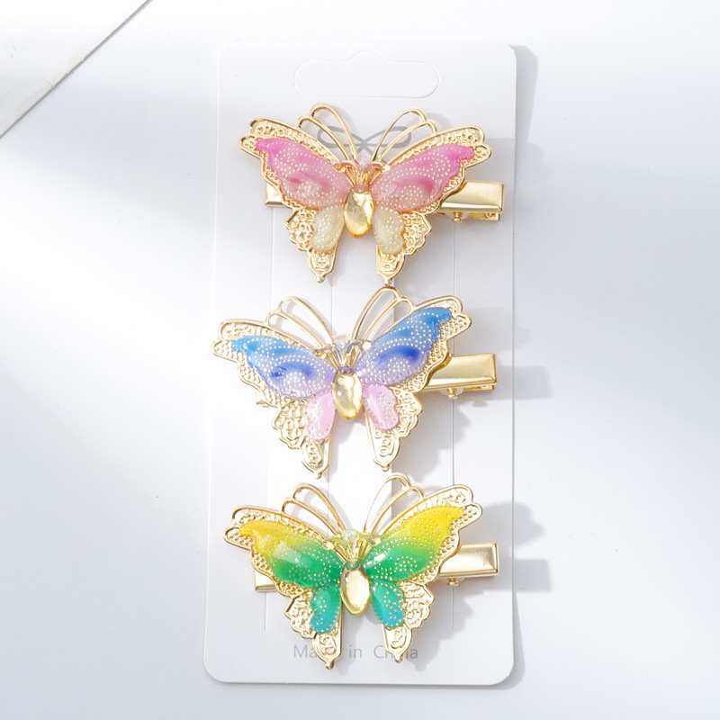 New Korean version children's hairpins, colorful butterfly hairpins, cute girl side clips, dreamy headwear Specification image