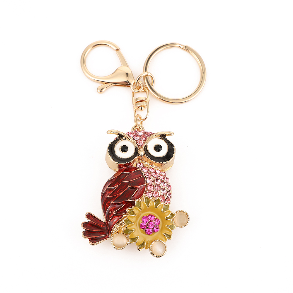 Cross-border diamond-encruted owl car keychain, metal cute couple bag pendant, keychain gift Item Picture