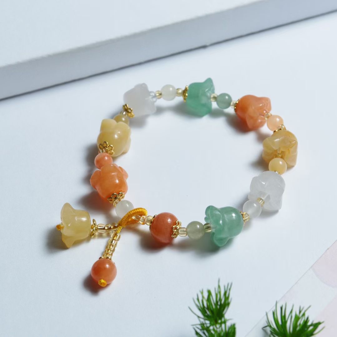 The same style of golden thread jade bracelet, couple, ethnic style pumpkin bead bamboo joint bracelet, yellow jade hanging gourd bracelet, factory wholesale