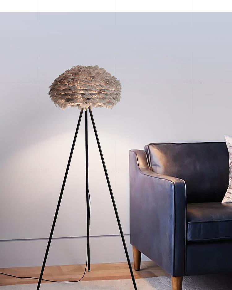 Ins Modern Wind Feather Floor Lamp Interior Decoration Table Lamp Three Stand Iron Art Lamp Cream Wind Bend Pole Marble Coffee Table Floor Lamp Item Picture