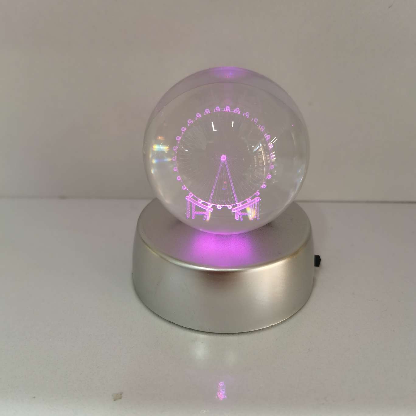 Crystal ball night light small ornament, crystal glass ball lamp base, dandelion laser-engraved pattern inside engraving detail image 2