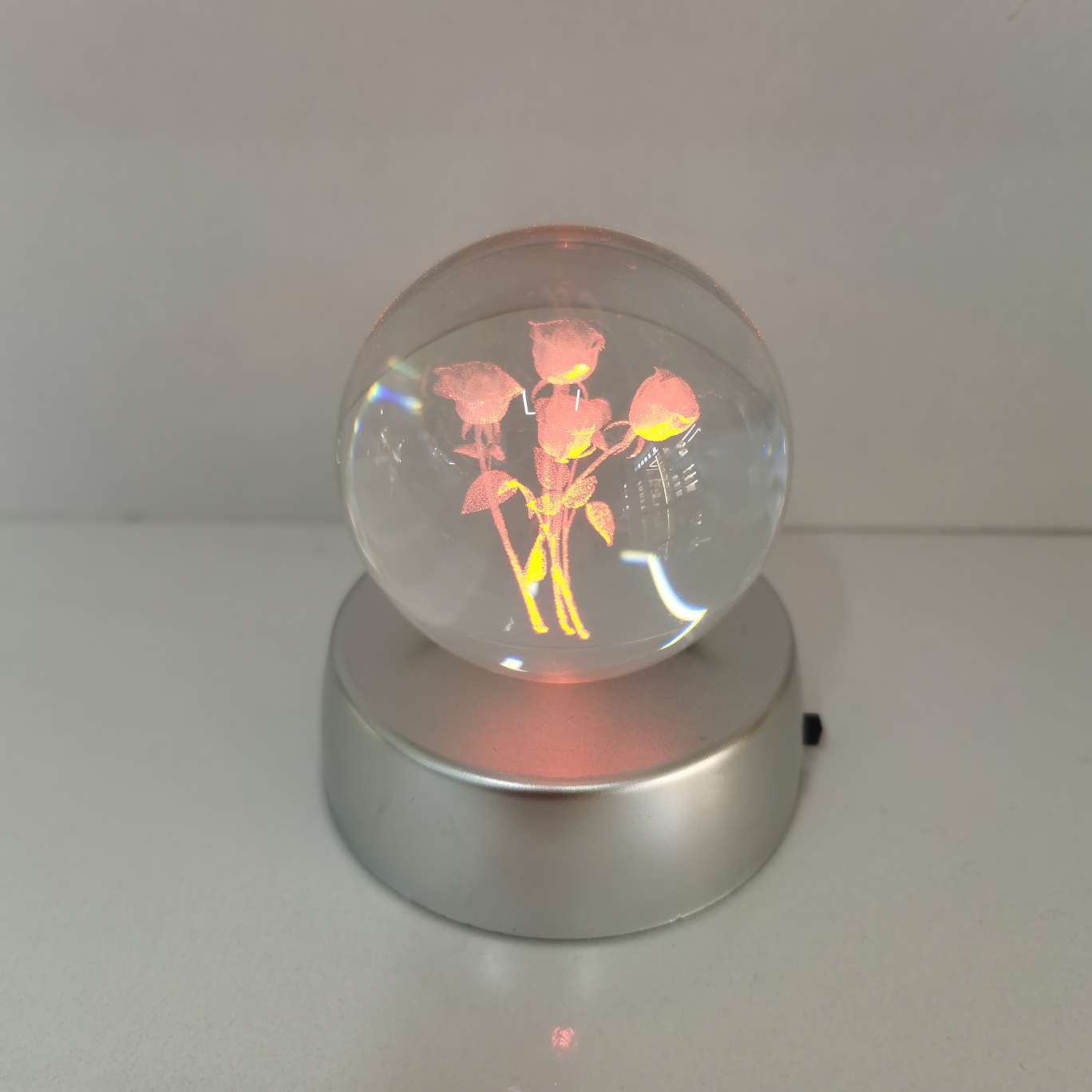 Crystal ball night light small ornament, crystal glass ball lamp base, dandelion laser-engraved pattern inside engraving detail image 3