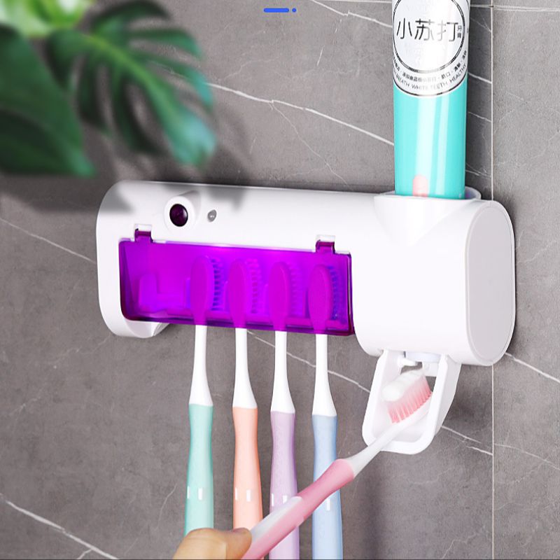 Ultraviolet sterilization, automatic toothpaste squeezing, no need to drill holes, intelligent disinfection toothbrush holder, wall-mounted, traceless, no need to plug in details Picture
