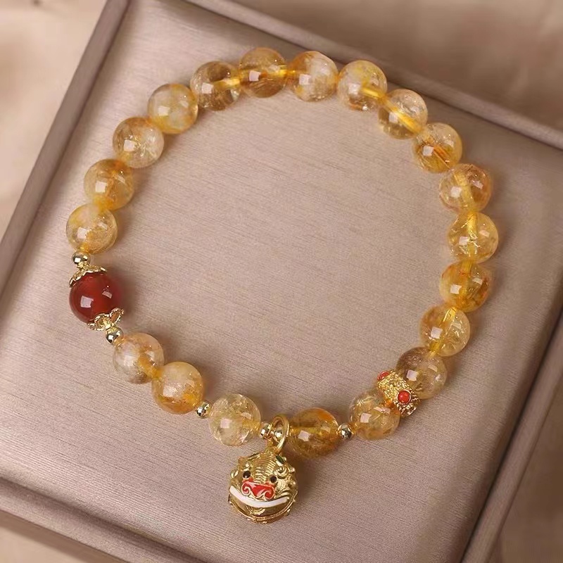 "Instant Wealth Gold Hairpin Fortune Lion Dance Bracelet, Fortune Yellow Crystal Bracelet, New Chinese Style 2024 recommendation, small niche bracelet manufacturer wholesale. details Picture