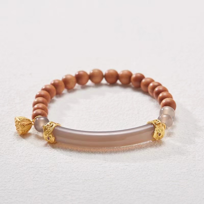 Natural ash agate half-bracelet bracelet for women, new Chinese-style Barbie sandalwood beaded single-loop cultural and artistic bracelet manufacturer wholesale details Picture