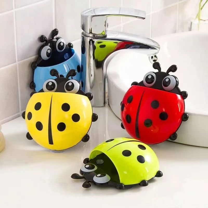 Cute ladybug toothbrush holder, powerful suction cup toothbrush, toothpaste storage rack, bathroom wall-suction toothbrushes details Picture
