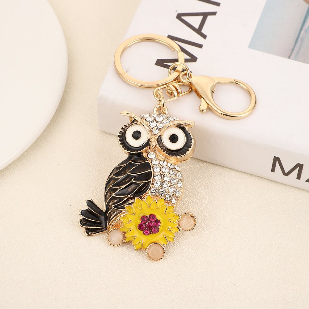 跨境镶钻猫头鹰汽车钥匙扣金属可爱男女情侣包包挂件钥匙圈礼品
