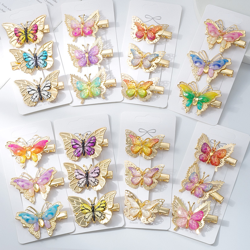 New Korean version children's hairpins, colorful butterfly hairpins, cute girl side clips, dreamy headwear