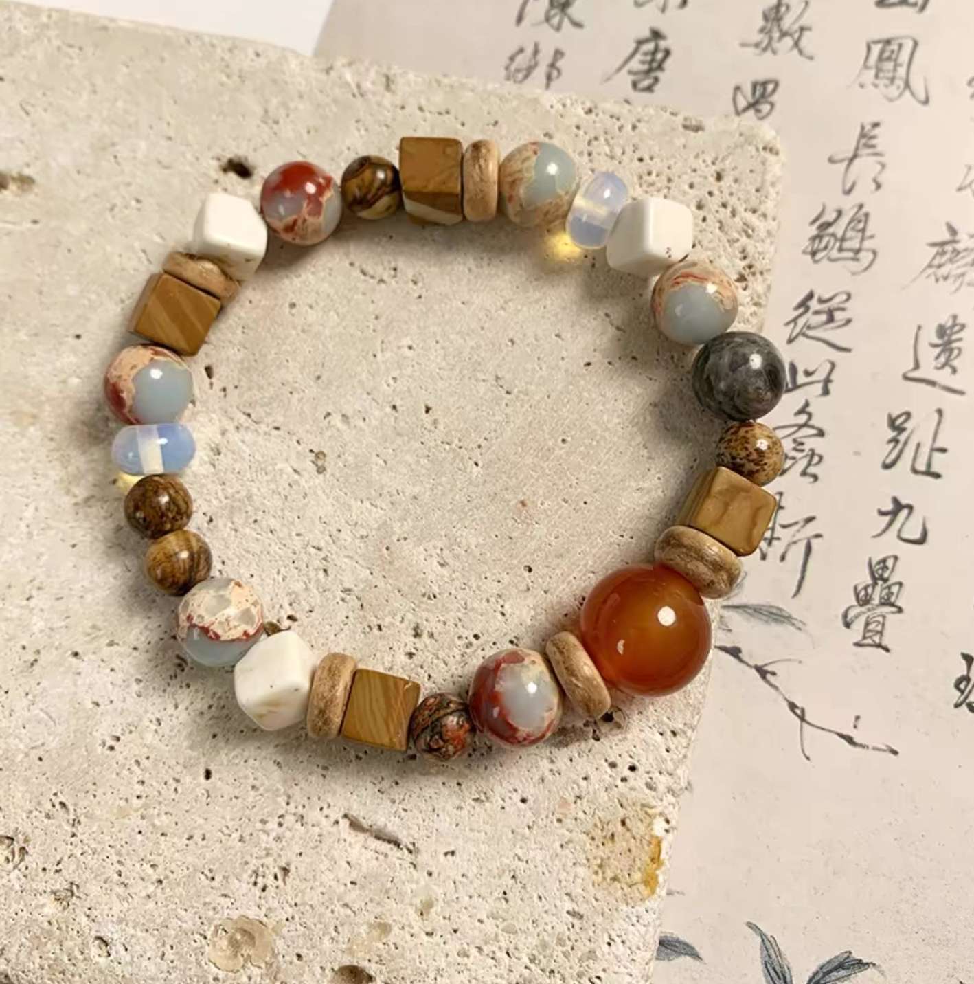 松石手链朱砂饰品  时尚潮流女士首饰手串