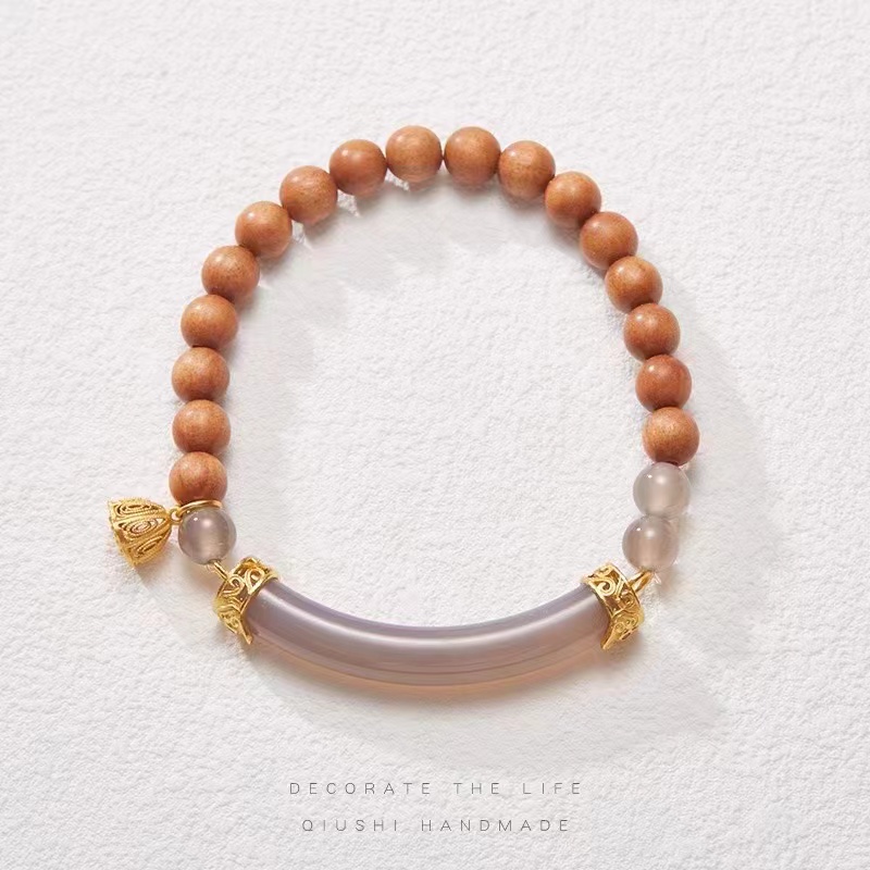 Natural ash agate half-bracelet bracelet for women, new Chinese-style Barbie sandalwood beaded single-loop cultural and artistic bracelet manufacturer wholesale Item Picture