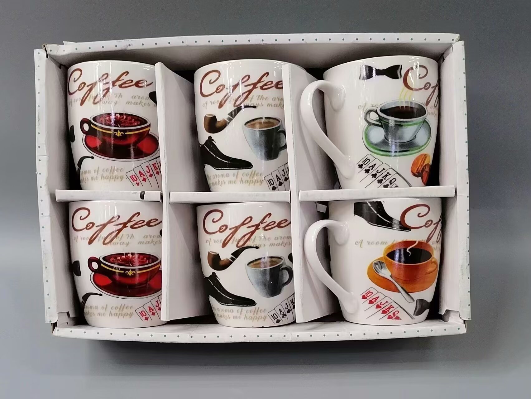 ستة أكواب قهوة تحتوي على ستة علب من البطاقات من طراز 6PCS تحتوي على تفاح صغير مع أكواب قهوة ملونة detail image 4