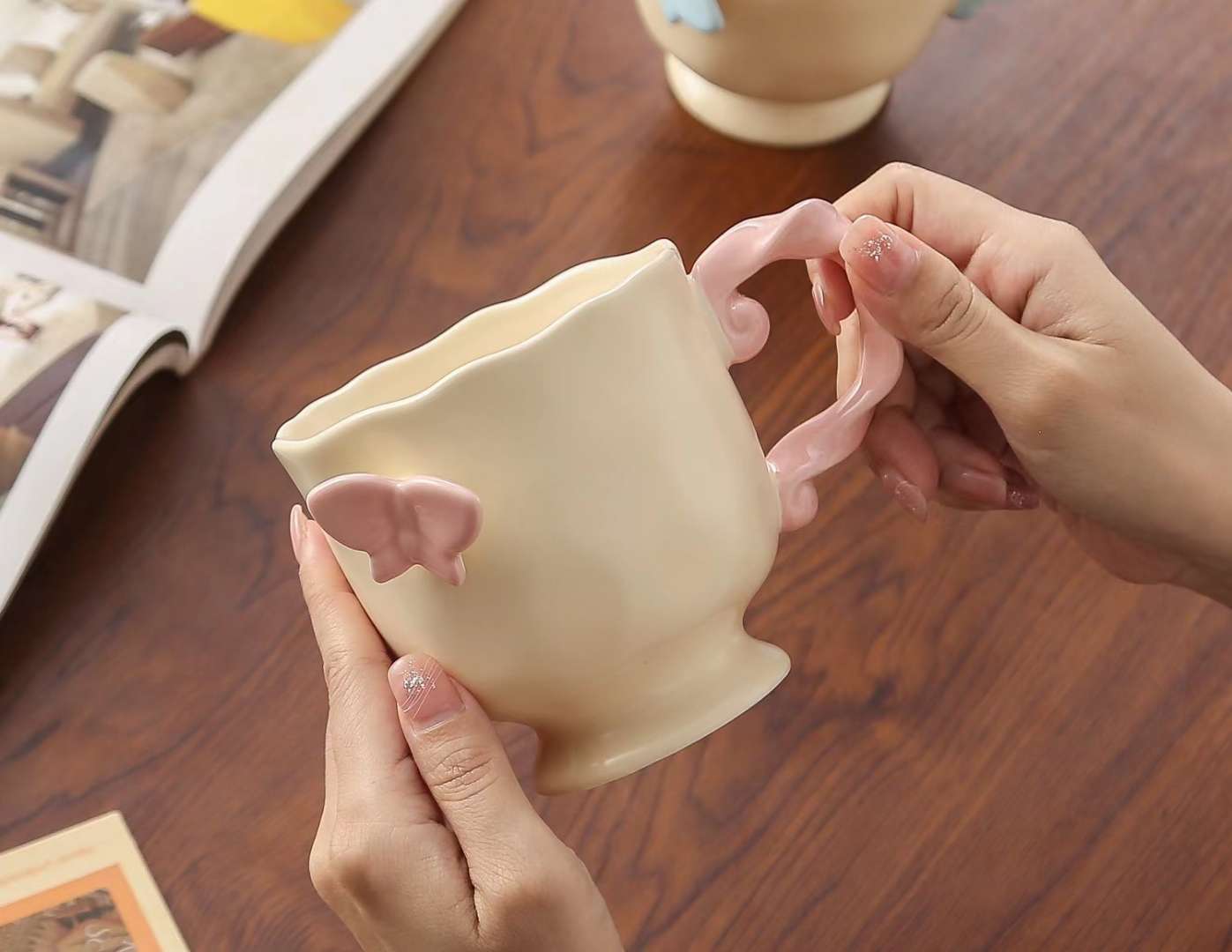 日用百货杯具马克杯 简约咖啡杯男女夏季款 陶瓷餐具套装炻瓷杯 生日礼品精选 蝴蝶详情图9