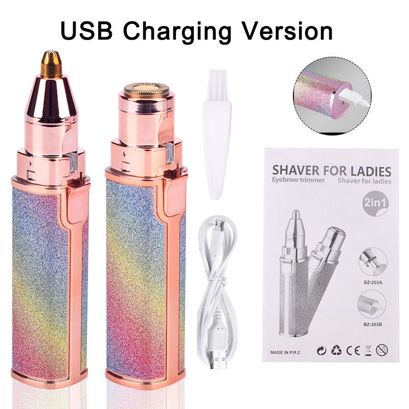 New women's lipstick hair remover USB charging mini electric eyebrow trimmer 2-in-1 facial hair removal device details Picture