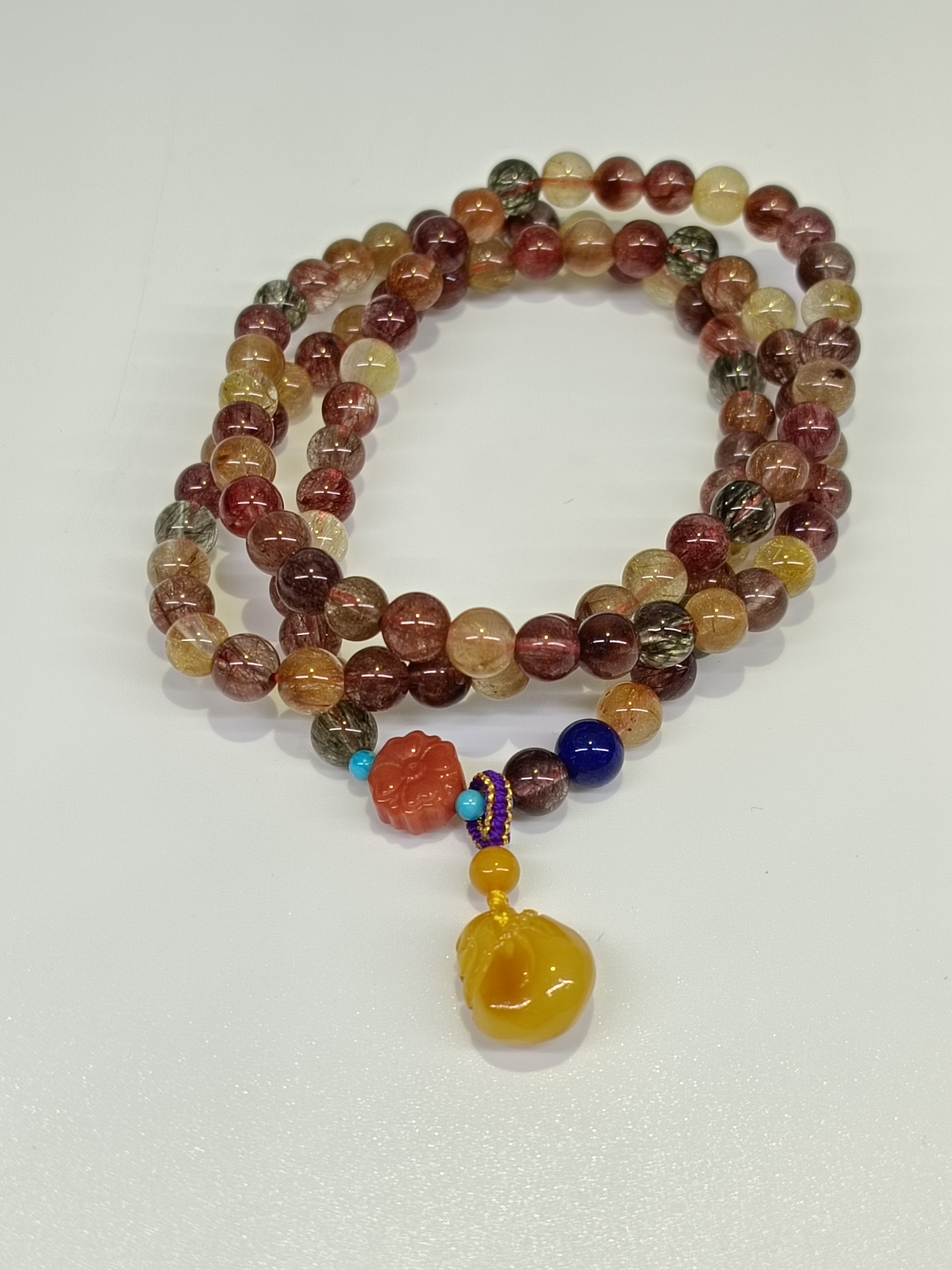 轩昂天然珠宝  彩色发金多绕手串  时尚招财单品