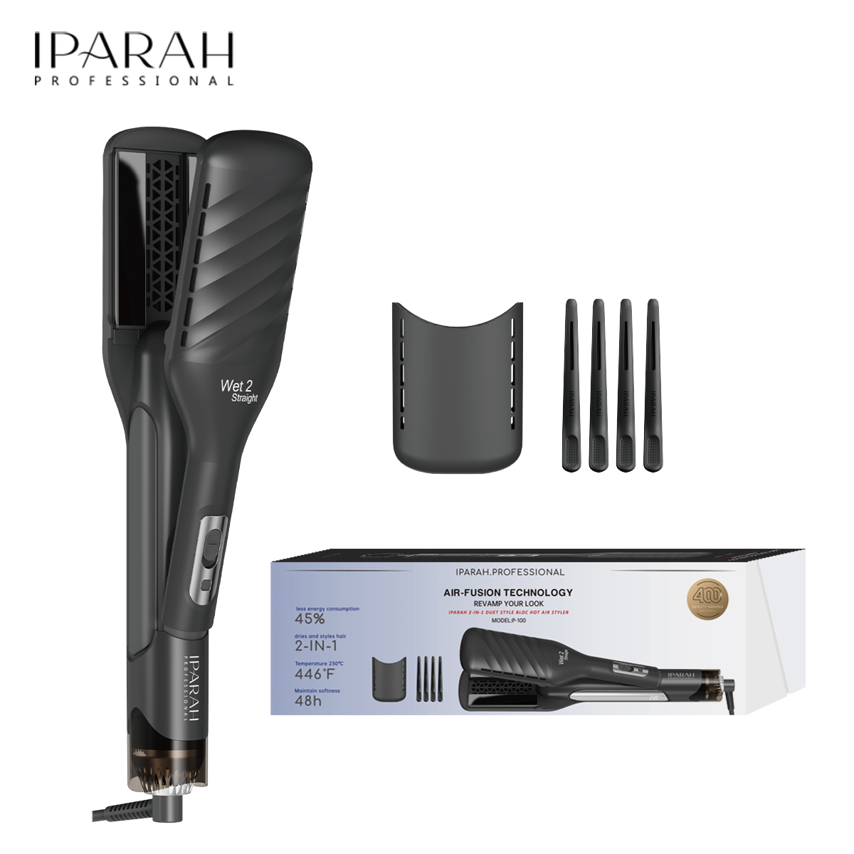 IPARAH跨境家用吹风直发二合一负离子陶瓷护发电夹板直发棒P-100