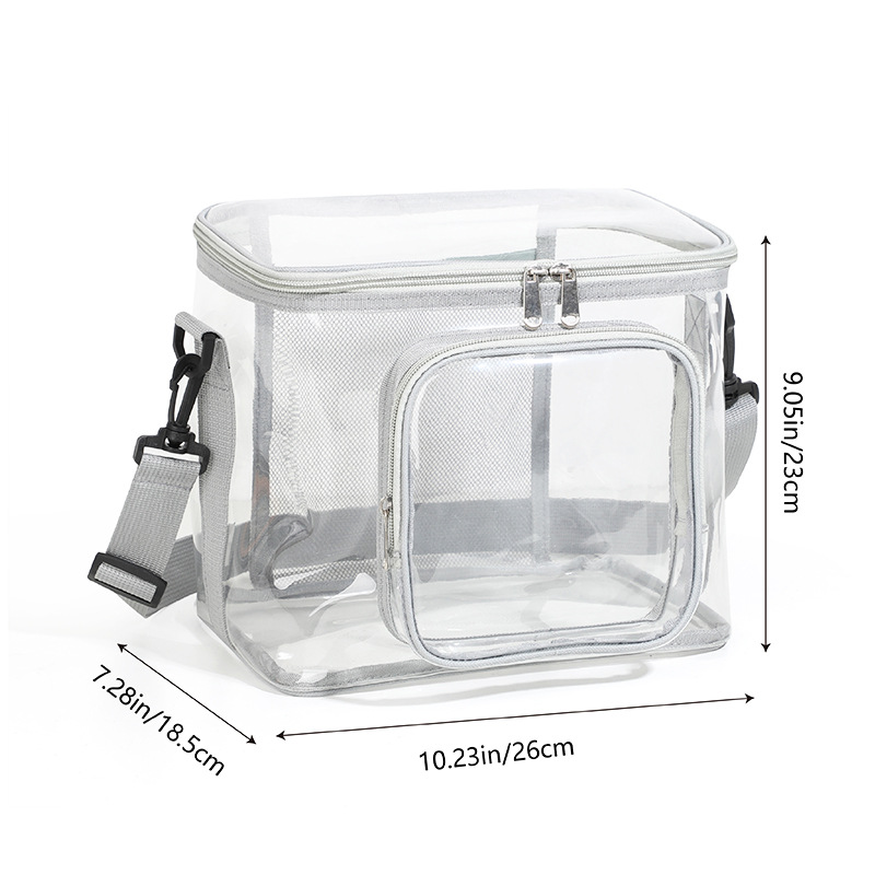 Cross-border transparent toiletry and storage bag, portable and crossbody bag, square PVC lunch bag for outdoor play and picnics with meals Specification image