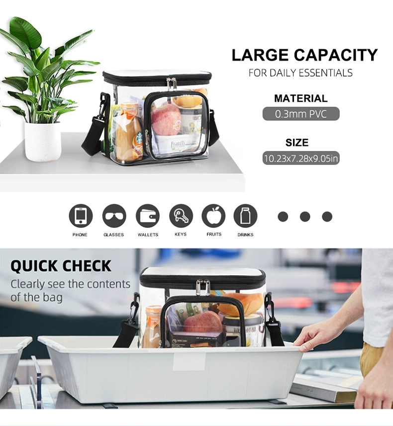 Cross-border transparent toiletry and storage bag, portable and crossbody bag, square PVC lunch bag for outdoor play and picnics with meals detail image 3