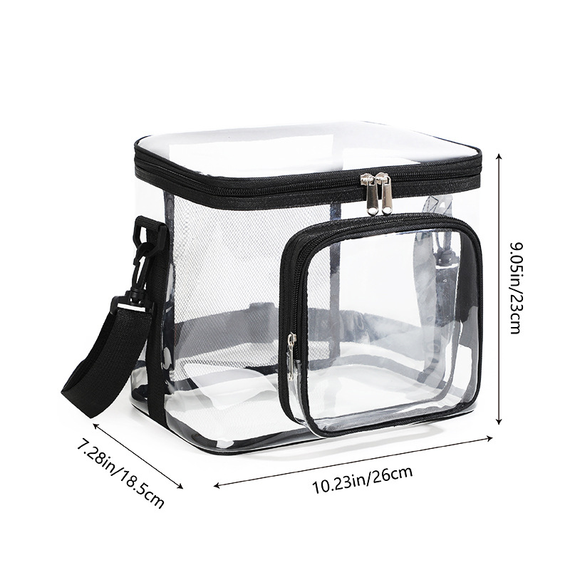 Cross-border transparent toiletry and storage bag, portable and crossbody bag, square PVC lunch bag for outdoor play and picnics with meals Item Picture