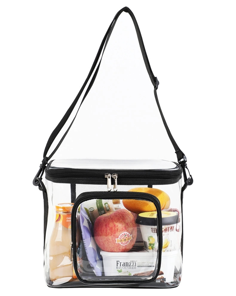 Cross-border transparent toiletry and storage bag, portable and crossbody bag, square PVC lunch bag for outdoor play and picnics with meals detail image 13