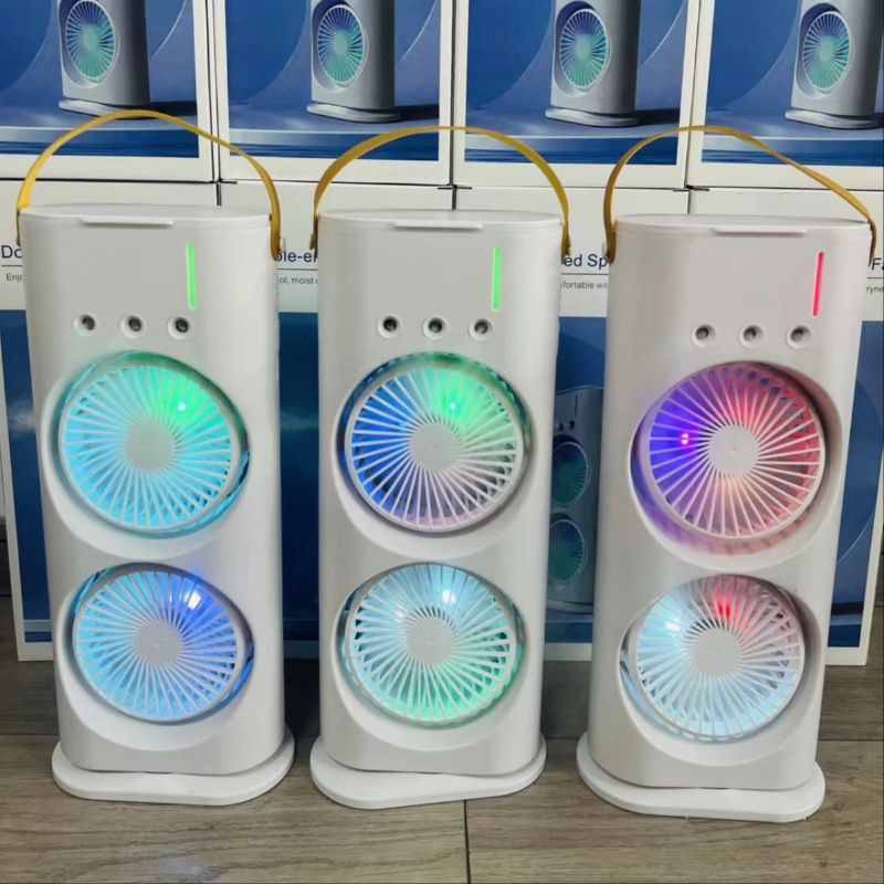 Dual-head three-hole spray cooling fan, a cross-border bestseller, USB charging, strong wind force, silent remote head humidifying and cooling fan Specification image