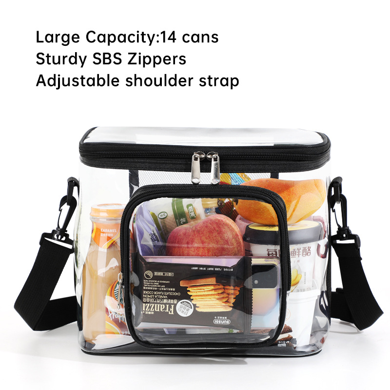 Cross-border transparent toiletry and storage bag, portable and crossbody bag, square PVC lunch bag for outdoor play and picnics with meals detail image 10