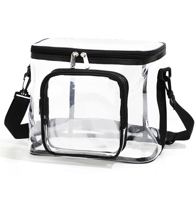 Cross-border transparent toiletry and storage bag, portable and crossbody bag, square PVC lunch bag for outdoor play and picnics with meals detail image 14