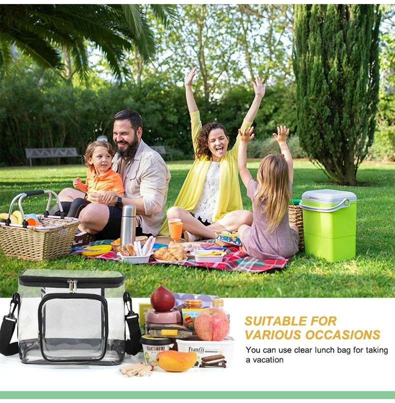 Cross-border transparent toiletry and storage bag, portable and crossbody bag, square PVC lunch bag for outdoor play and picnics with meals detail image 2