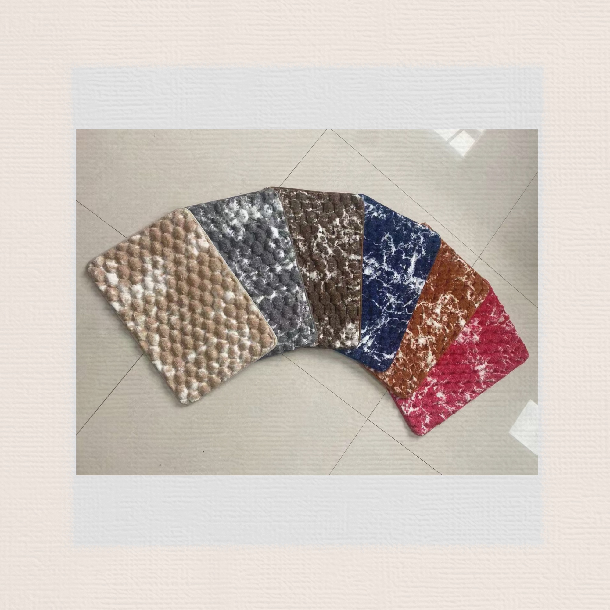 Golden turtle velvet marble pattern three-dimensional toilet 3-piece set, floor mat, anti-slip mat, foot mat, door mat, kitchen mat, bathroom mat, carpet. The new floor mat comes in multiple colors and can be mixed. The product quality is good Item Picture