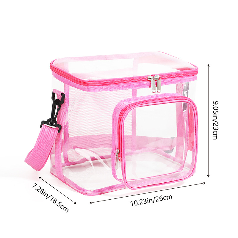 Cross-border transparent toiletry and storage bag, portable and crossbody bag, square PVC lunch bag for outdoor play and picnics with meals details Picture