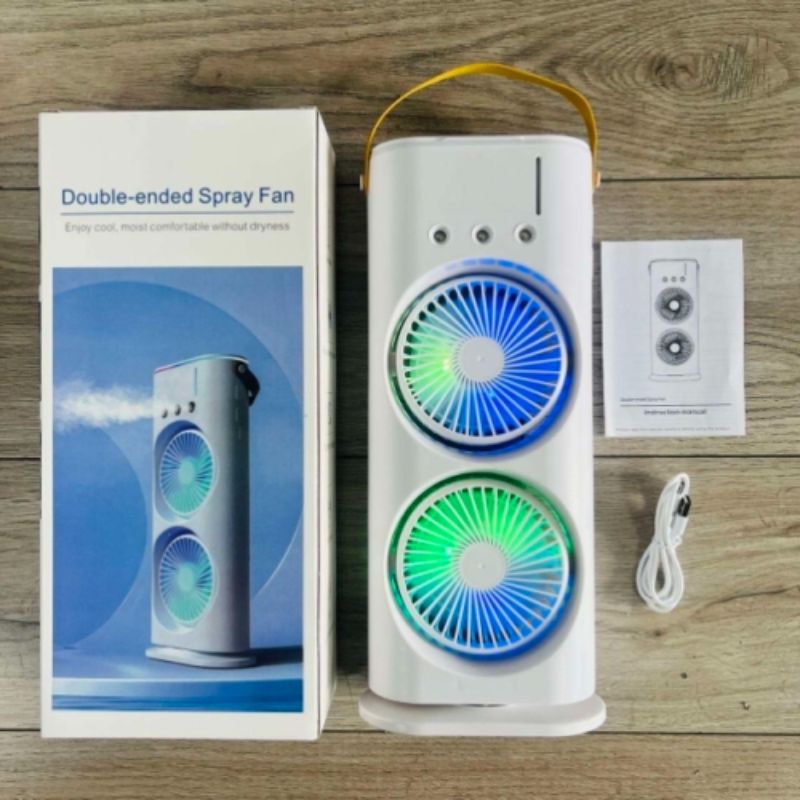 Dual-head three-hole spray cooling fan, a cross-border bestseller, USB charging, strong wind force, silent remote head humidifying and cooling fan details Picture