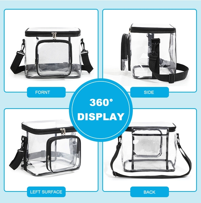 Cross-border transparent toiletry and storage bag, portable and crossbody bag, square PVC lunch bag for outdoor play and picnics with meals detail image 7