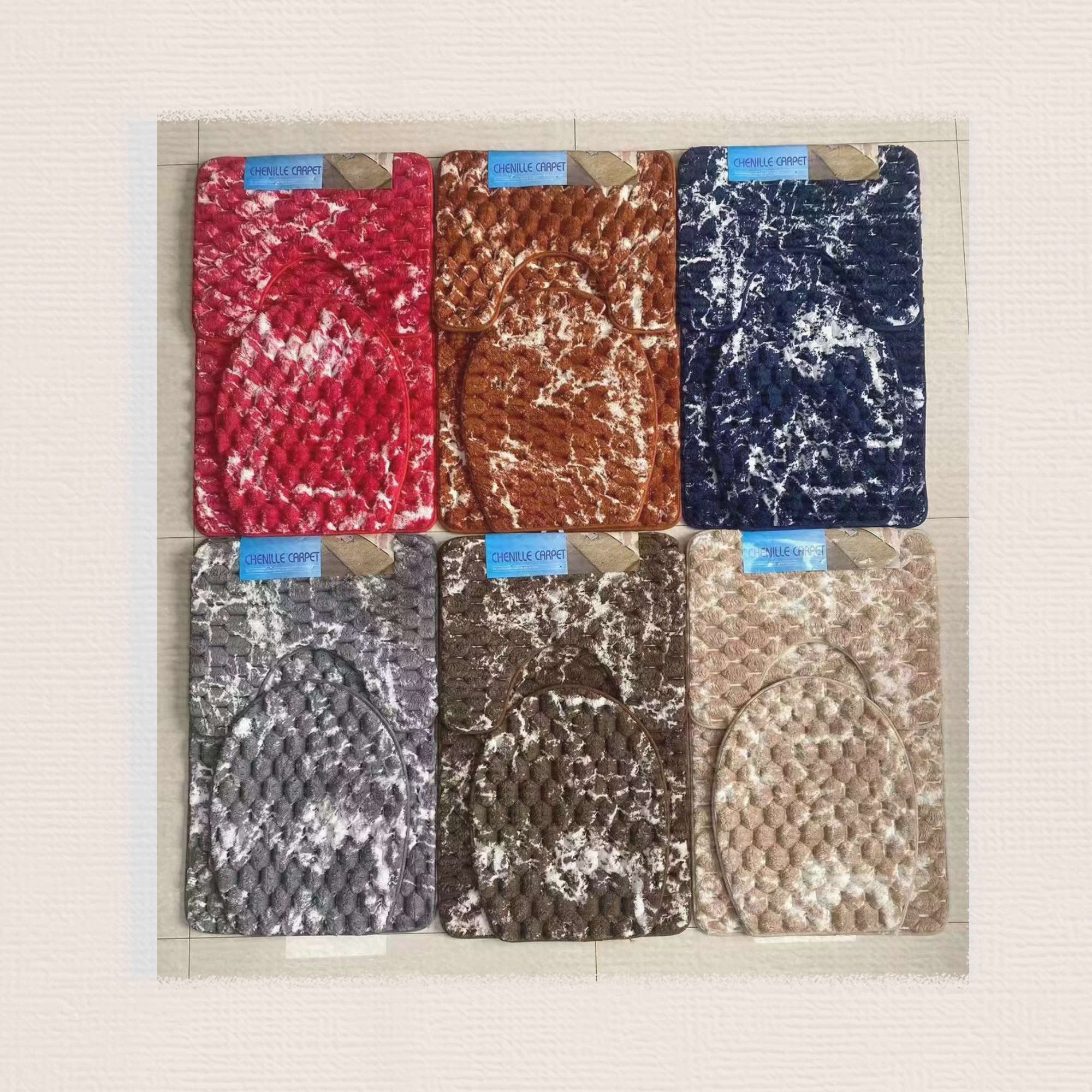 Golden turtle velvet marble pattern three-dimensional toilet 3-piece set, floor mat, anti-slip mat, foot mat, door mat, kitchen mat, bathroom mat, carpet. The new floor mat comes in multiple colors and can be mixed. The product quality is good full figure